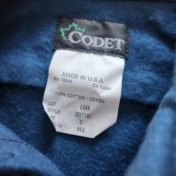 Codet Royal Blue Small Flannel Button Front Shirt USA Made 100 % Cotton Vintage - Picture 5 of 5